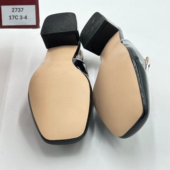 YDN Black Square Toe Block Low Heels Slingback Formal Loafer Dressy Shoes Office - Picture 7 of 8